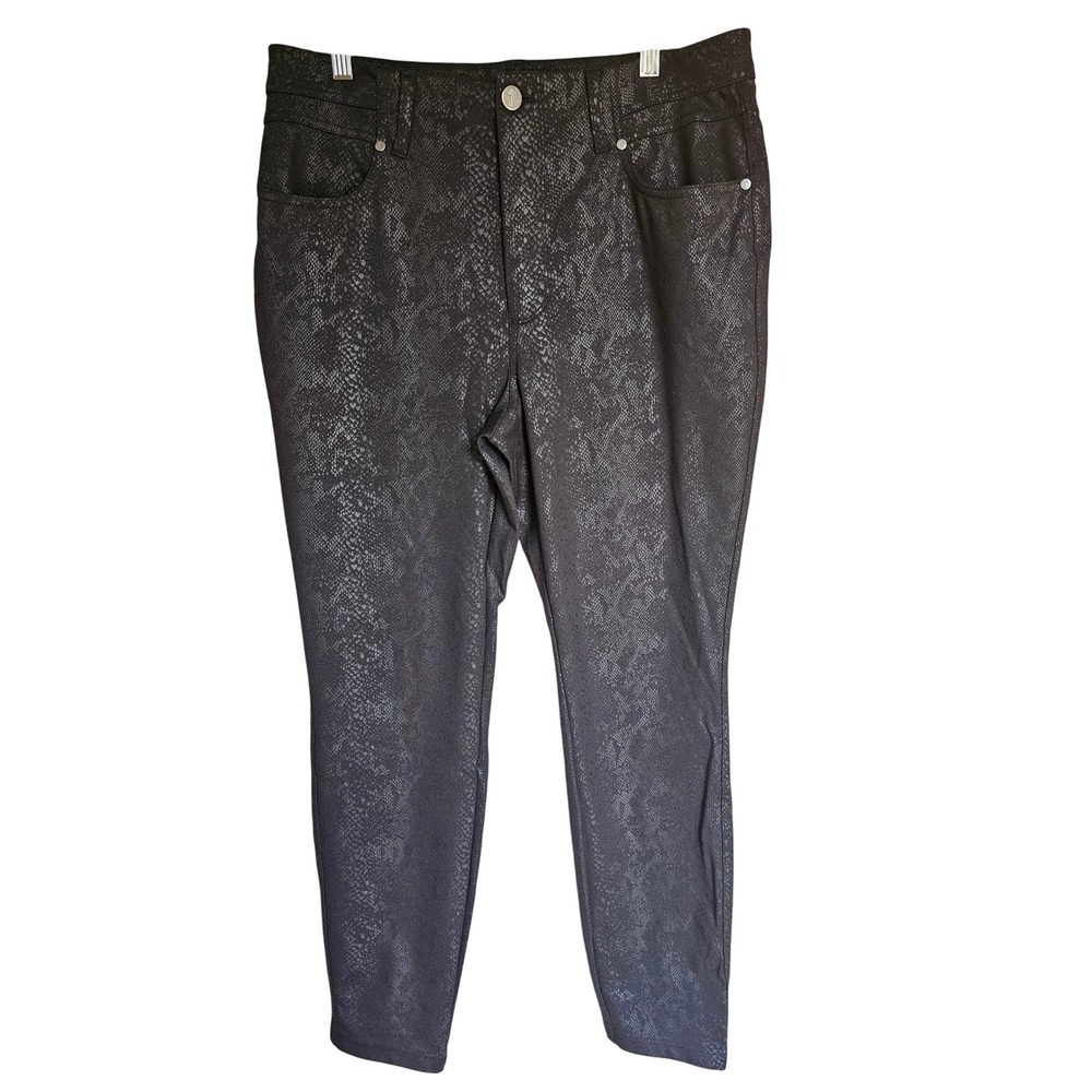 Vera Wang Pants Womens Large‎ Black Snakeskin Print Coated Skinny Slim high rise